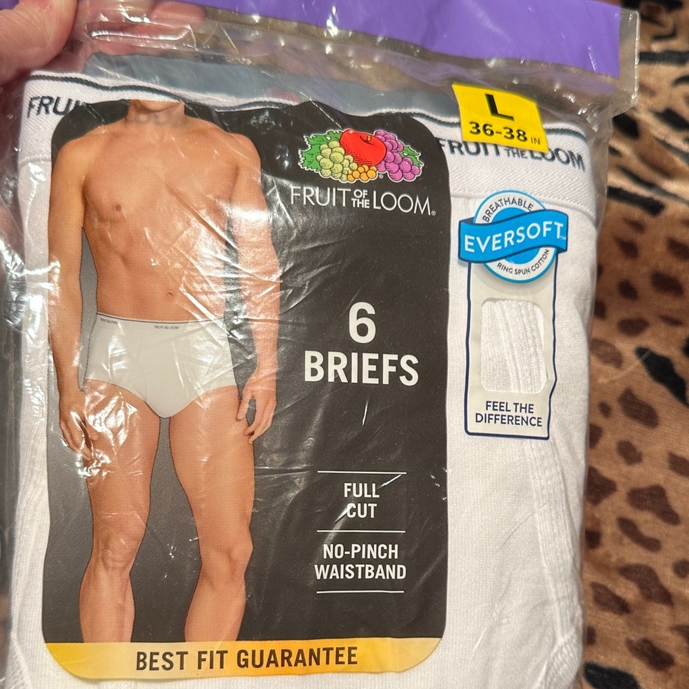 Fruit of the Loom Men’s White 6-Pack Full-Cut Briefs size Large 36-38 6 new